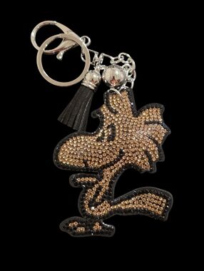 Gold Woodstock Rhinestone Character Bag Charm Keychain
